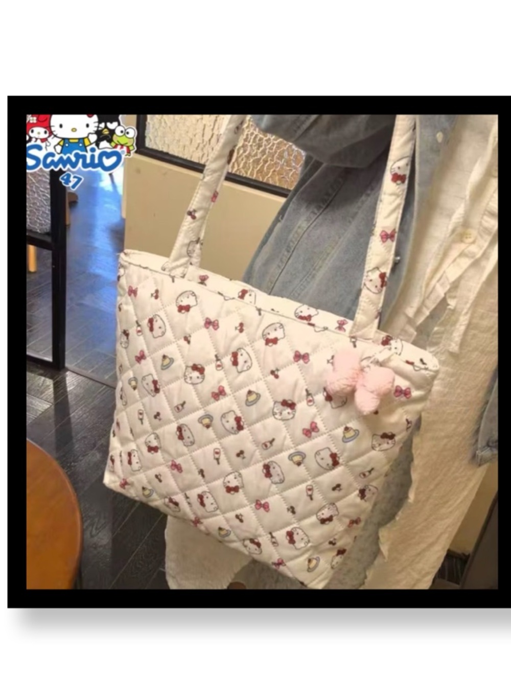 🆕 Sanrio Quilted White Hello Kitty Pattern Tote